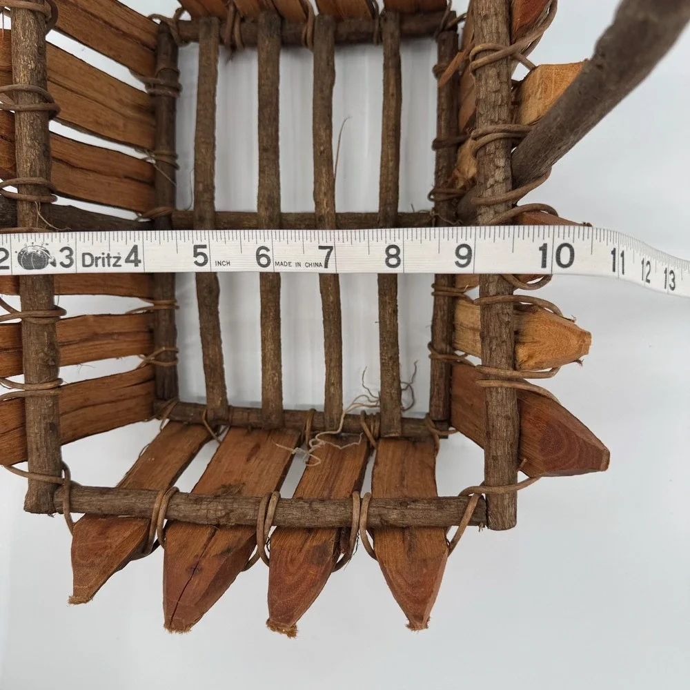 Vtg Rustic Twig Wood Basket Primitive Split Wood Handmade Farmhouse Gathering
